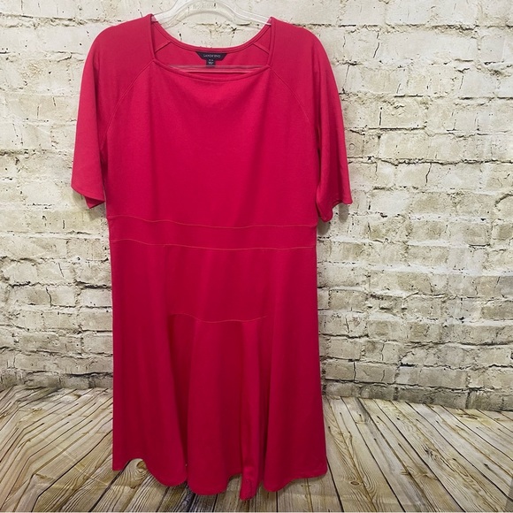 Lands' End Dresses & Skirts - Lands End Pink Elbow Sleeve Square Neck A Line Soft Dress